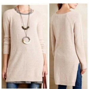 ANTHROPOLOGIE MOTH Oatmeal Crew Neck Side Slit Tunic Sweater-XS